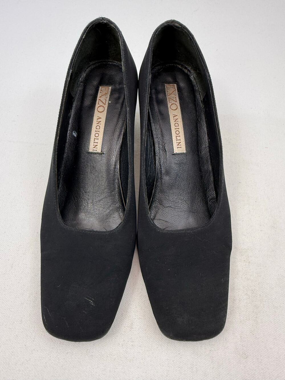 Vintage Enzo Angiolini Black Square Toe 2” Block Heel Pumps Womens Size 7